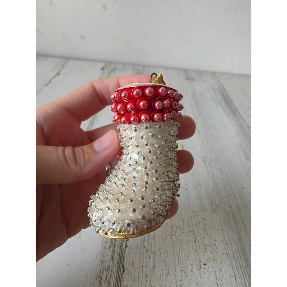 Vintage pushpin Santa boot shoe sequin ornament pearls Xmas tree